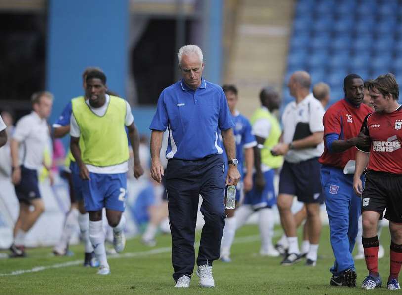 Ipswich manager Mick McCarthy (centre) saw his team win 2-1 at Priestfield last year Pic: Barry Goodwin