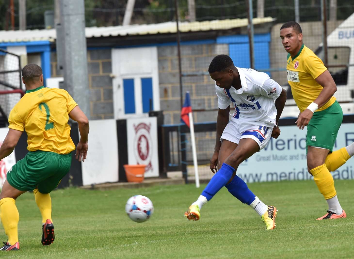 Antonio German puts an early chance wide of the target. Picture: Keith Gillard