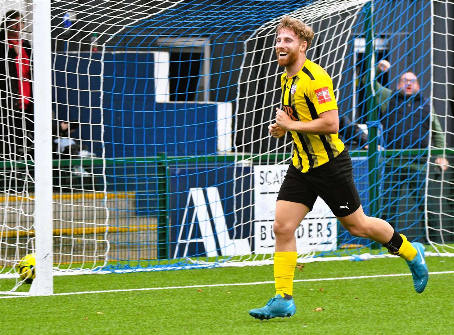 James Taylor celebrates doubling Sheppey United's lead in their 4-0 Isthmian South East victory at Herne Bay on Saturday. Picture: Marc Richards