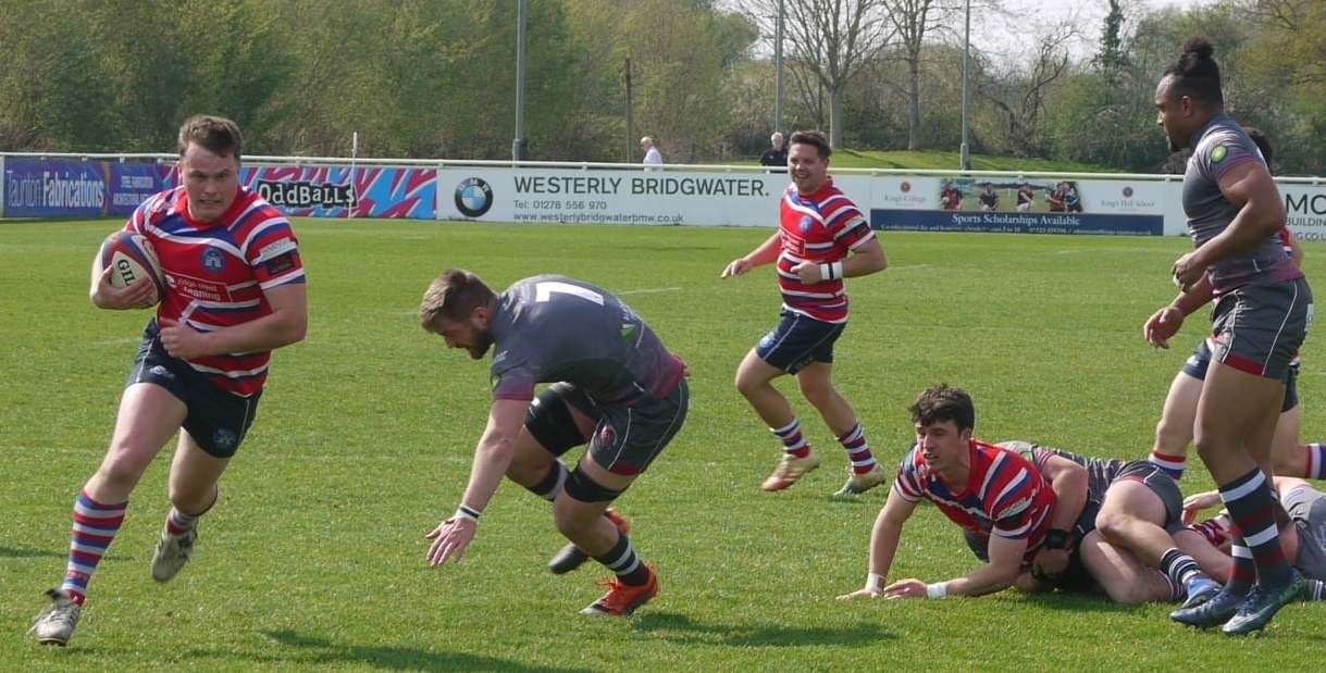 Tonbridge Juddians' Hugo Watson, left, and Kyle McGhie, right take on Taunton. Picture: Adam Hookway