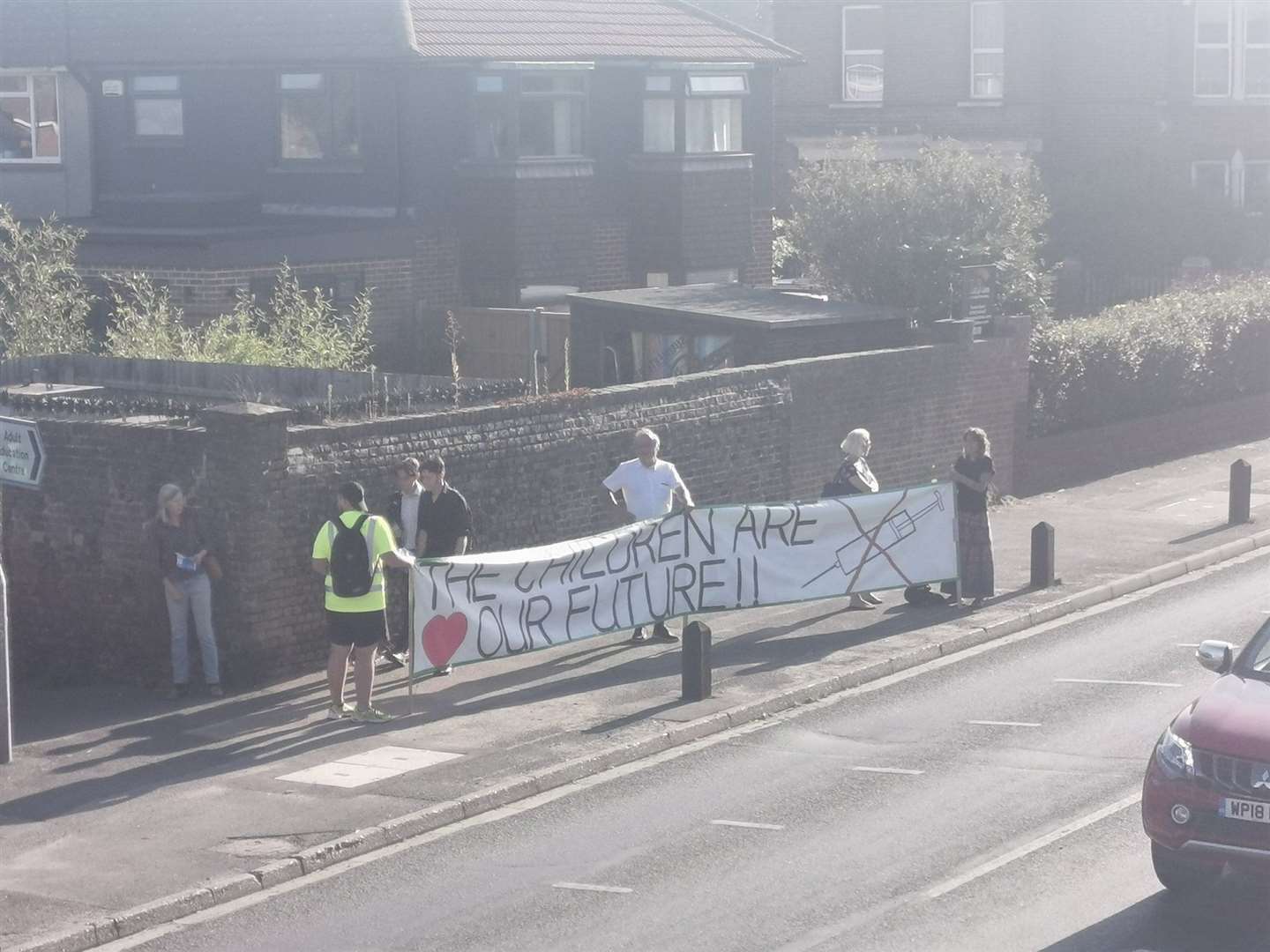 Anti-vaxxers outside The Abbey School in Faversham. Picture: Hannah Perkin