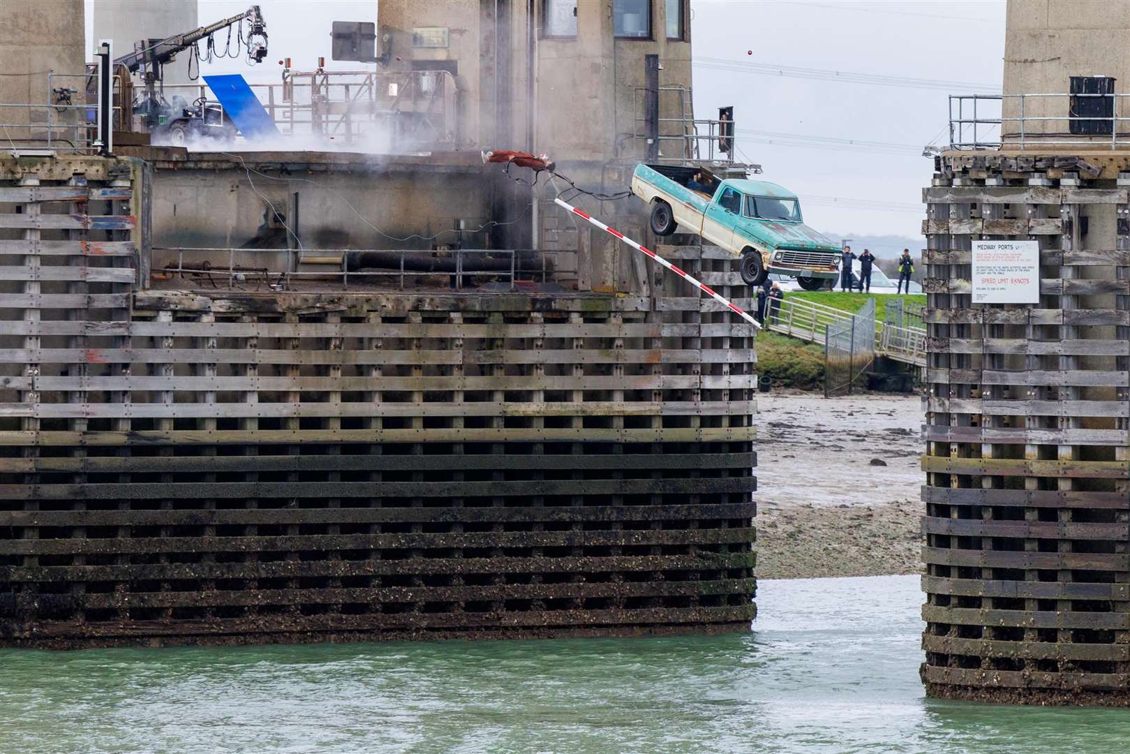 Filming for The Beekeeper on the Kingsferry Bridge in 2022. Picture: Click News and Media