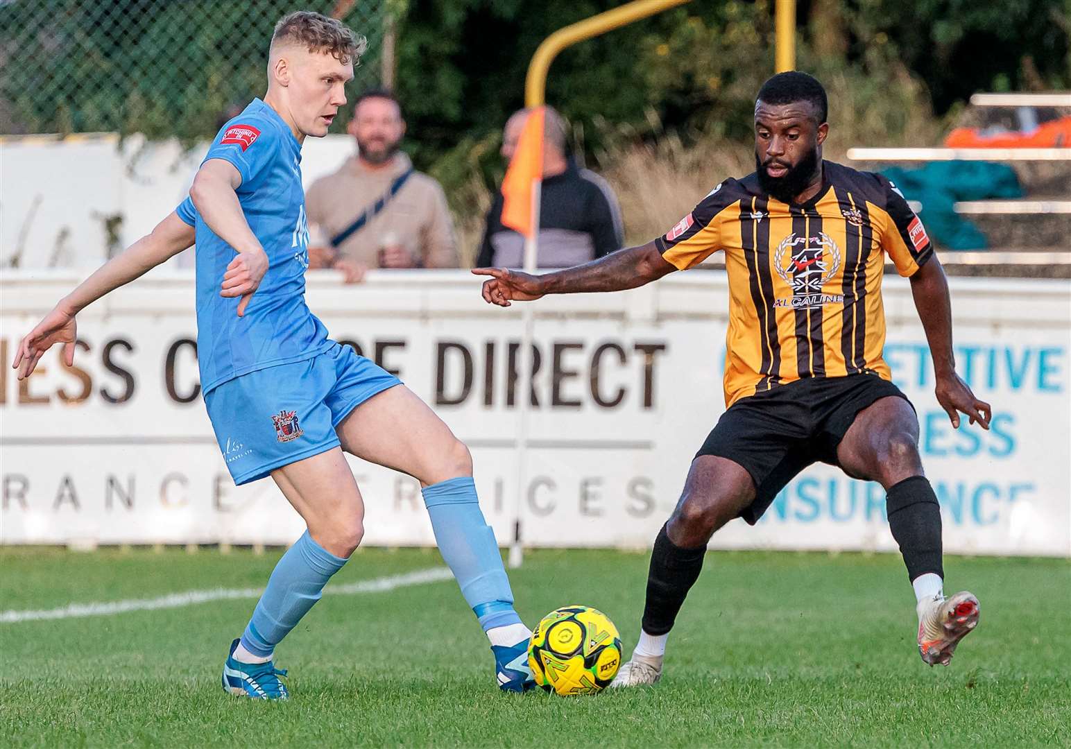 Alex Green on the ball for Deal in last Tuesday’s 2-1 triumph at Folkestone. Picture: Helen Cooper