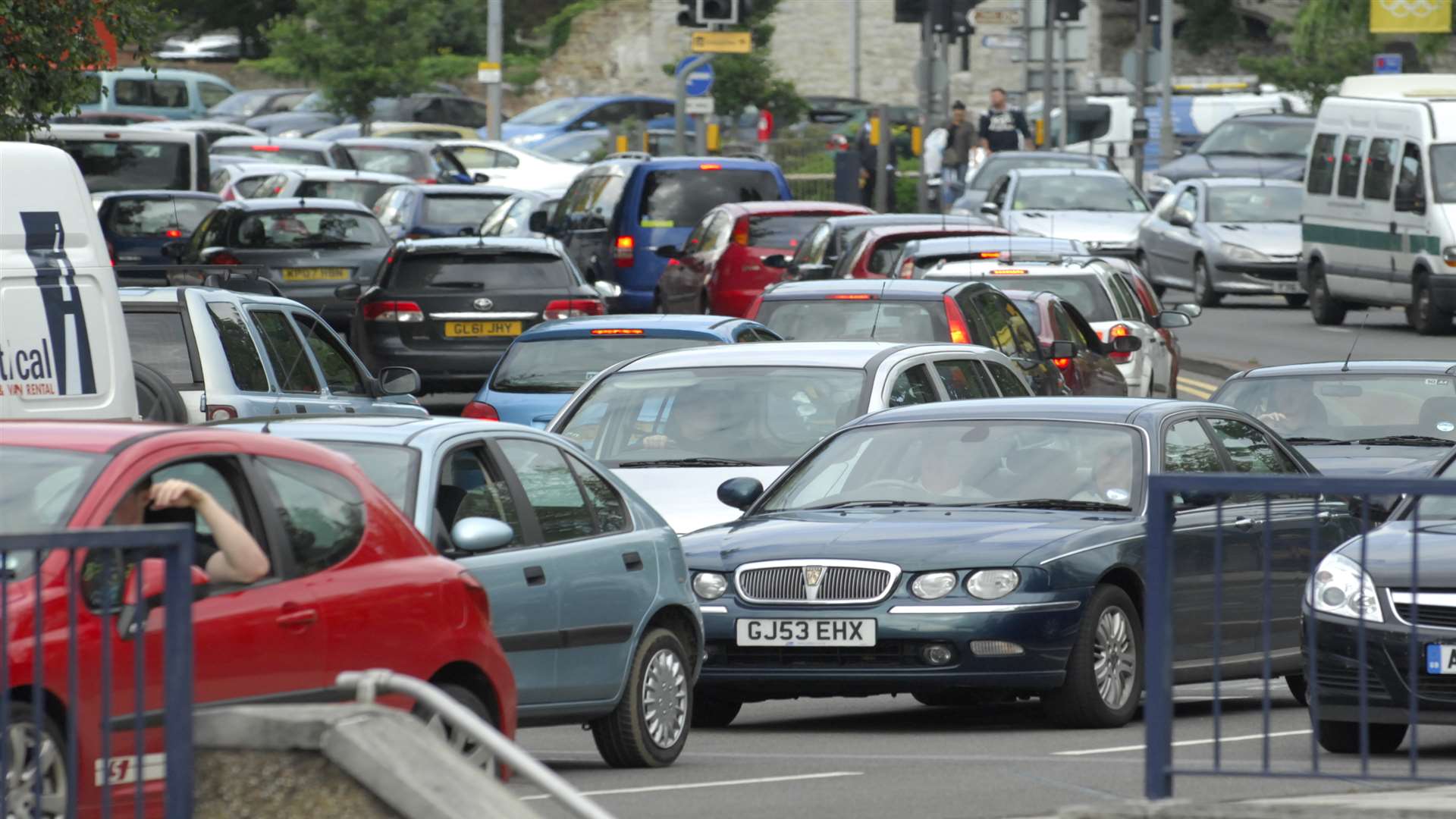 Traffic approaching the town's gyratory system