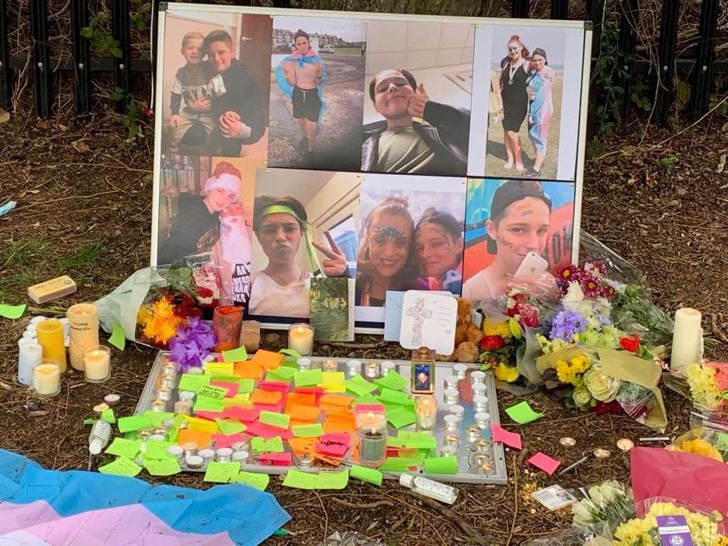 Tributes to Ellis Murphy-Richards at New Road playing fields, Sheerness, by classmates