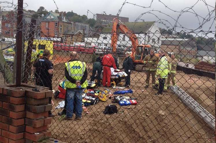 A man was rescued from the River Medway's banks after falling off a wall