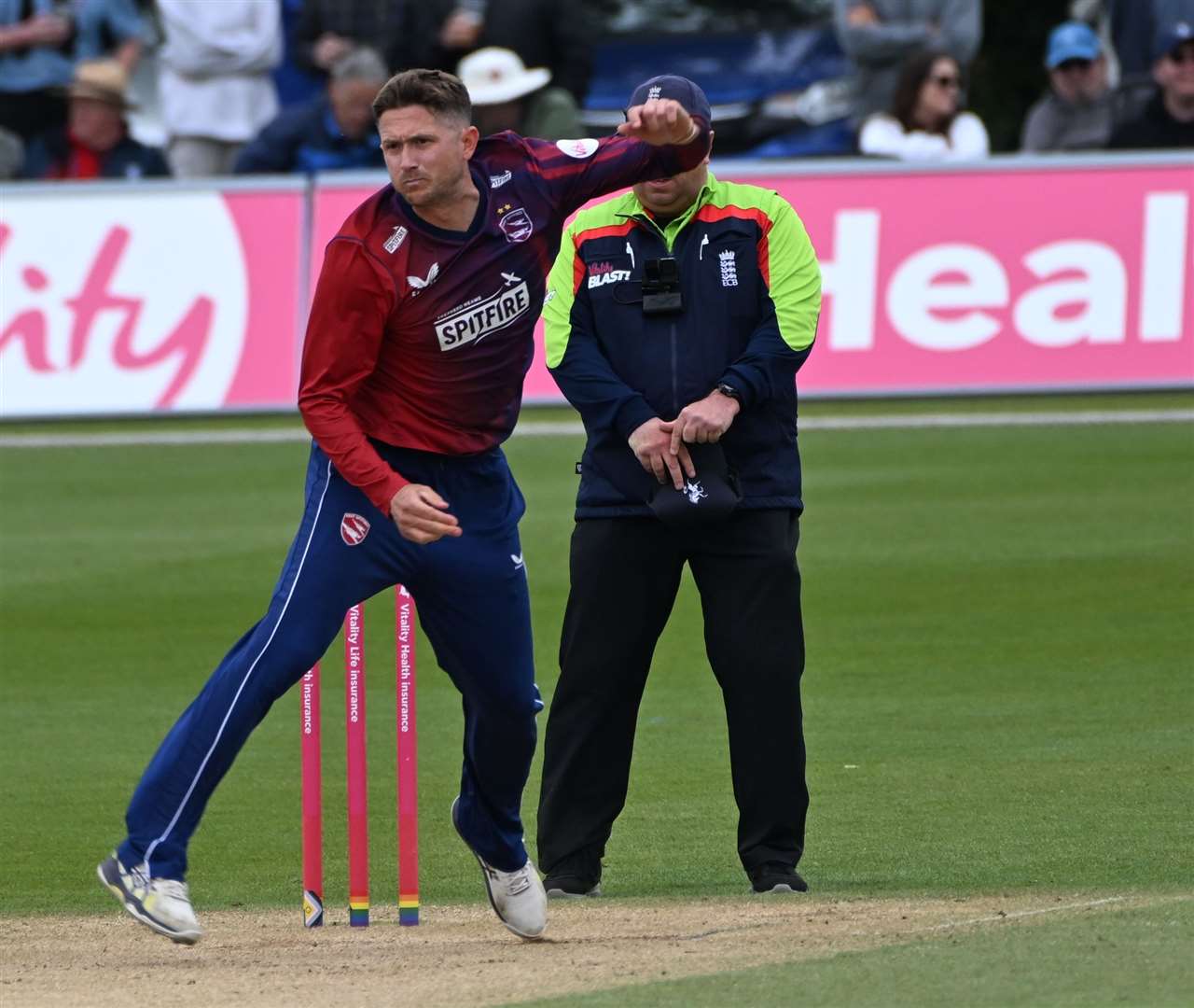 Joe Denly - claimed a wicket for Kent Spitfires in the opening over of the Middlesex chase. Picture: Barry Goodwin