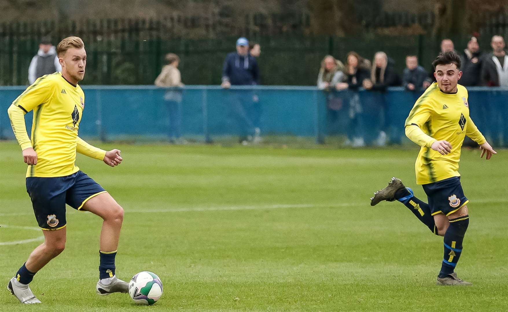 James Jeffrey, left, and Liam Gillies on the attack for the Oystermen. Picture: Les Biggs