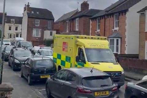 An ambulance was stuck in traffic in Norman Road due to the A28 Wincheap, Canterbury, being shut. Picture: Josh Leppenwell