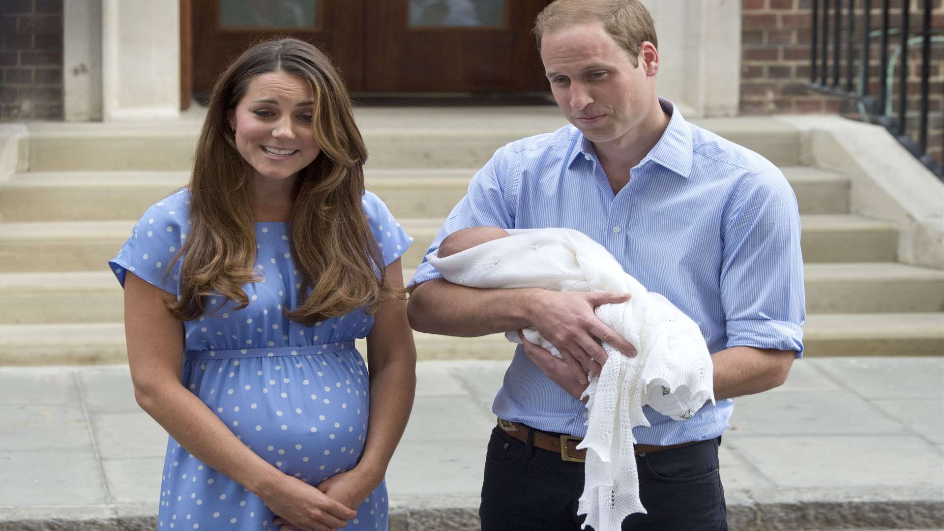 The Duke and Duchess of Cambridge leave the Lindo Wing with their newborn son. Picture: Arthur Edwards/The Sun