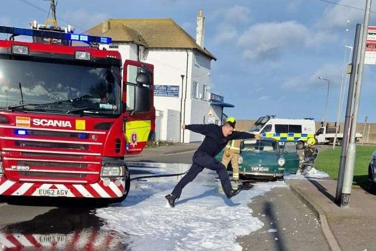 Police and fire crews were called to a car fire in The Leas, Minster. Picture: Kent Police