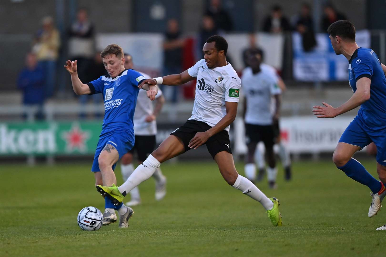 Dartford's Marcus Dinanga battles for possession against Chippenham. Picture: Keith Gillard