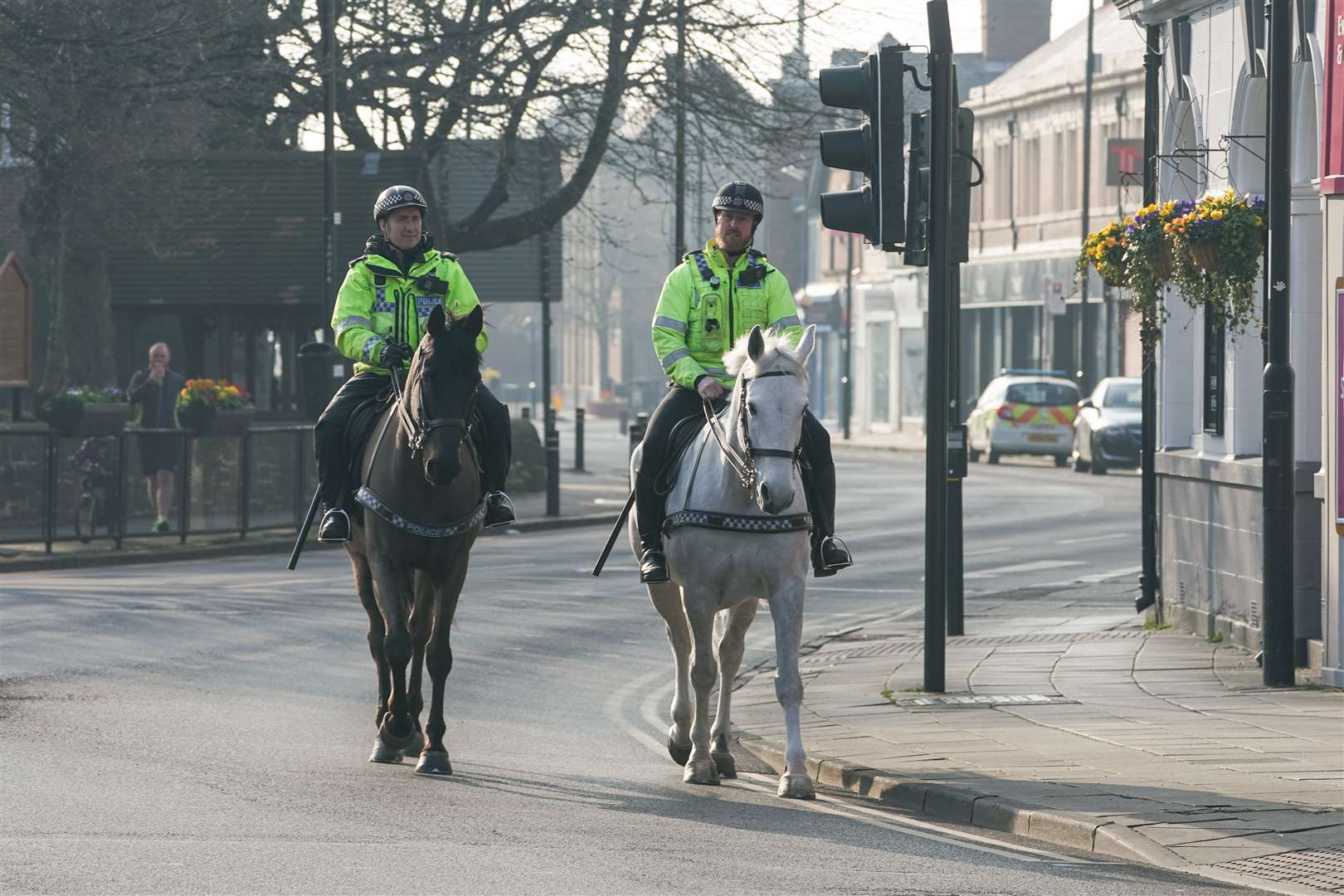 Mounted police on patrol in Whitley Bay, Northumberland (Owen Humphreys/PA)