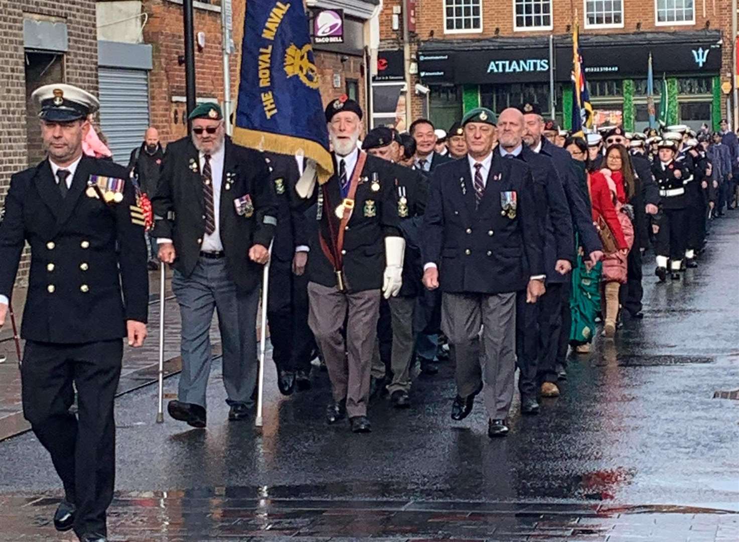 The Remembrance Sunday parade travels through Market Street and Dartford town centre, as pictured here in a previous year. Photo: Michelle Morse