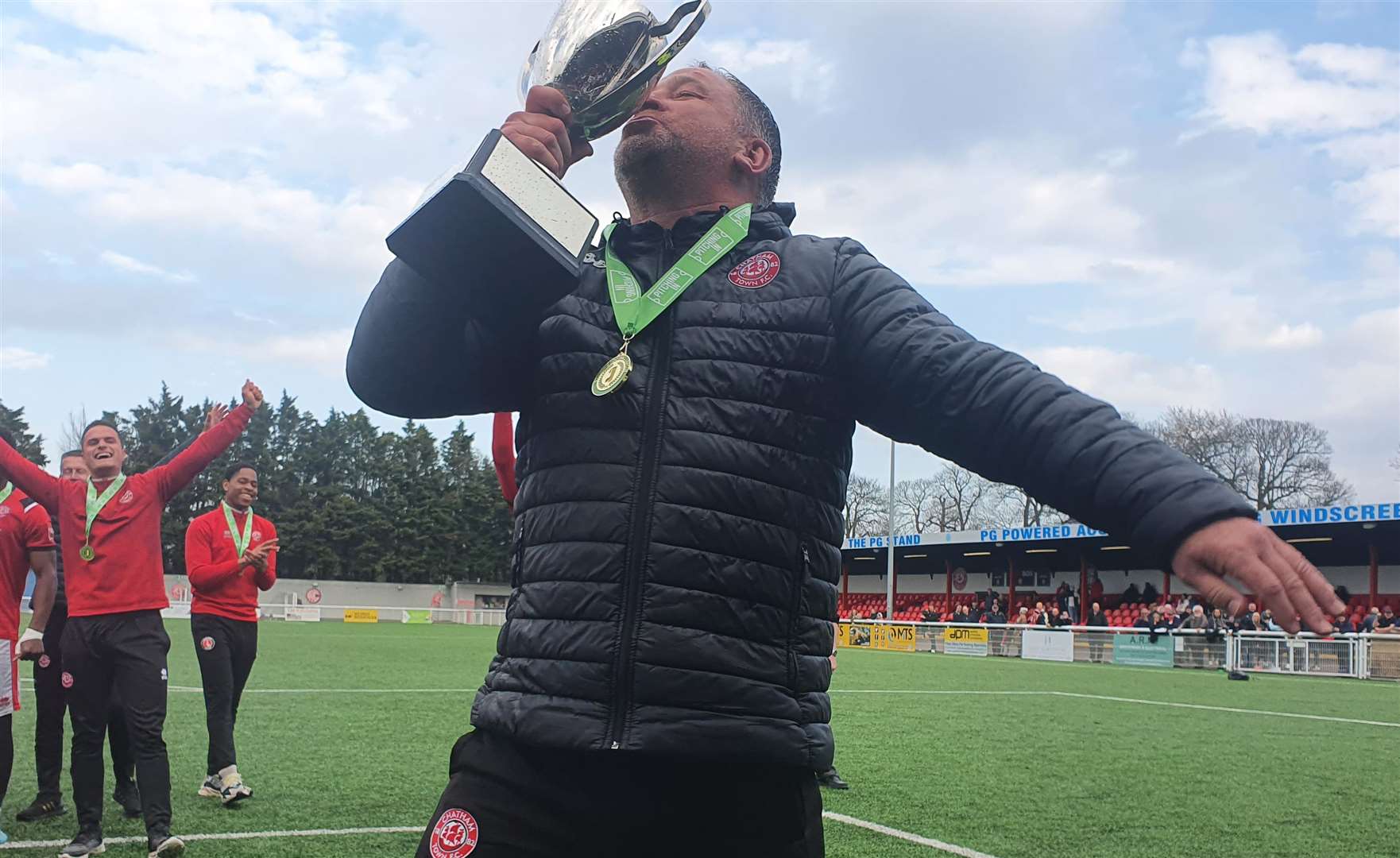 Chatham Town celebrate winning the Isthmian South East title