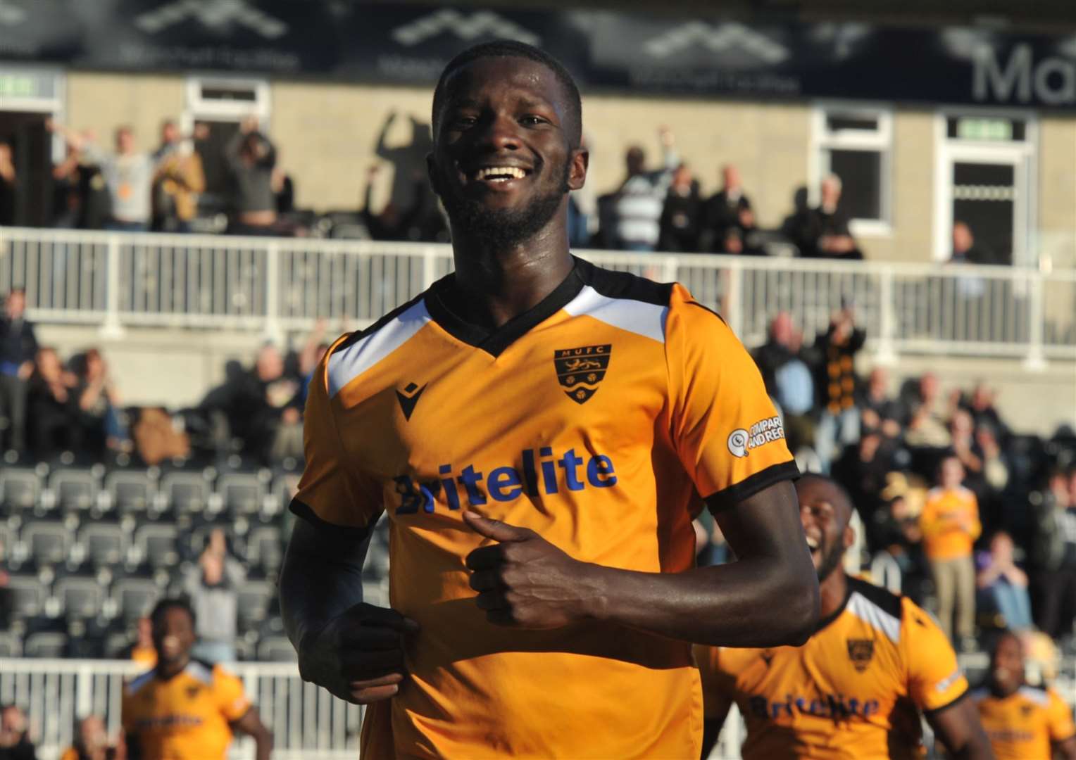 Saidou Khan celebrates his goal against Kings Langley Picture: Steve Terrell