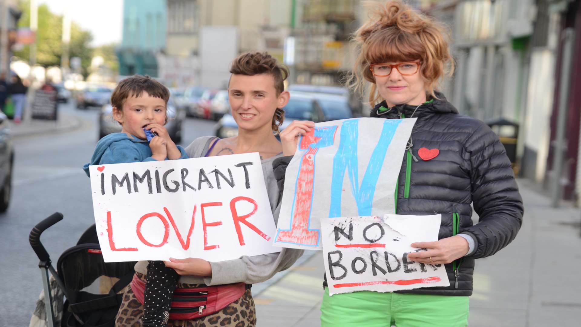 Folkestone residents and In campaigners Bean and Cath Burton staged a mini protest outside the venue