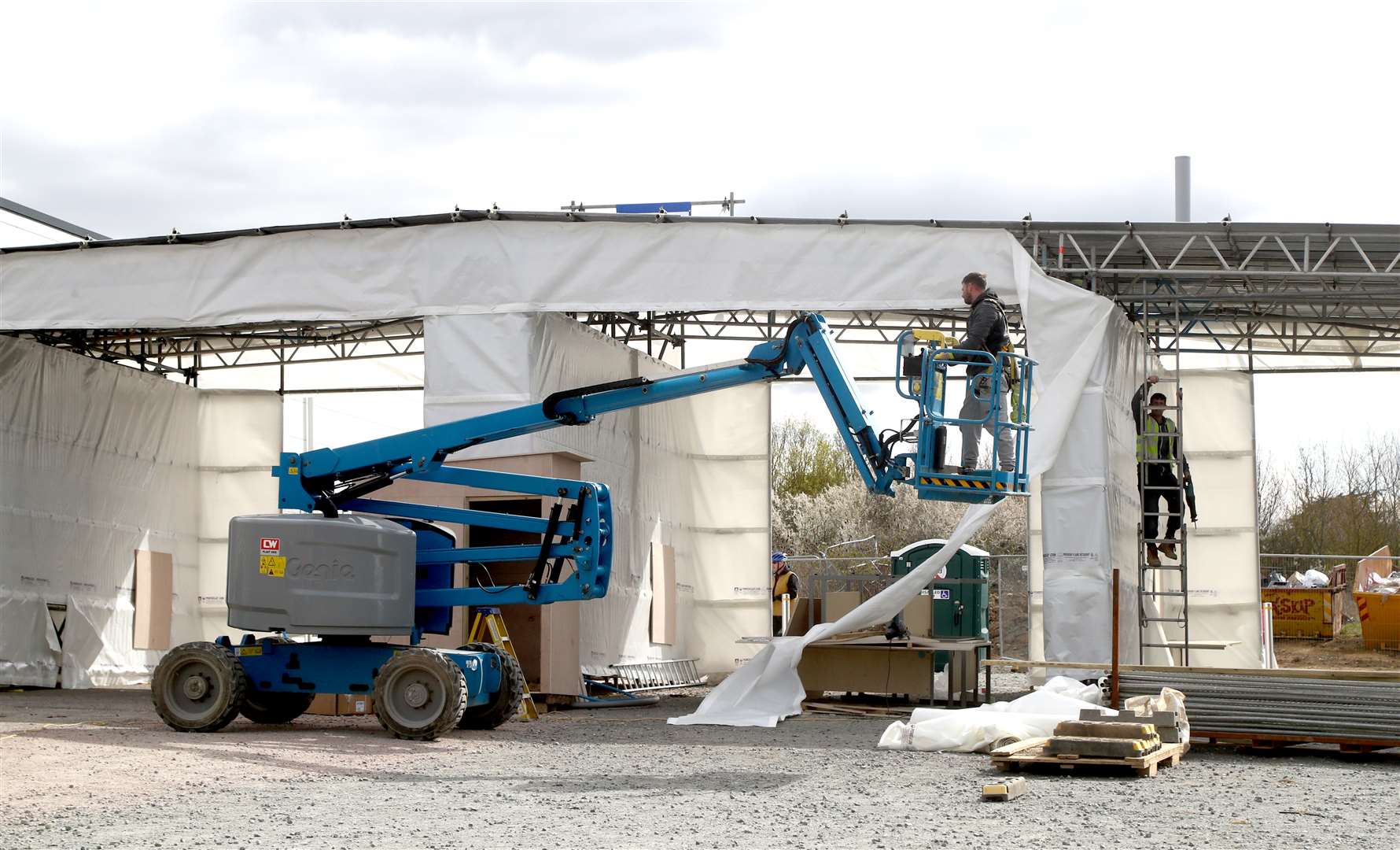 Constructors setting up the site (Gareth Fuller/PA)