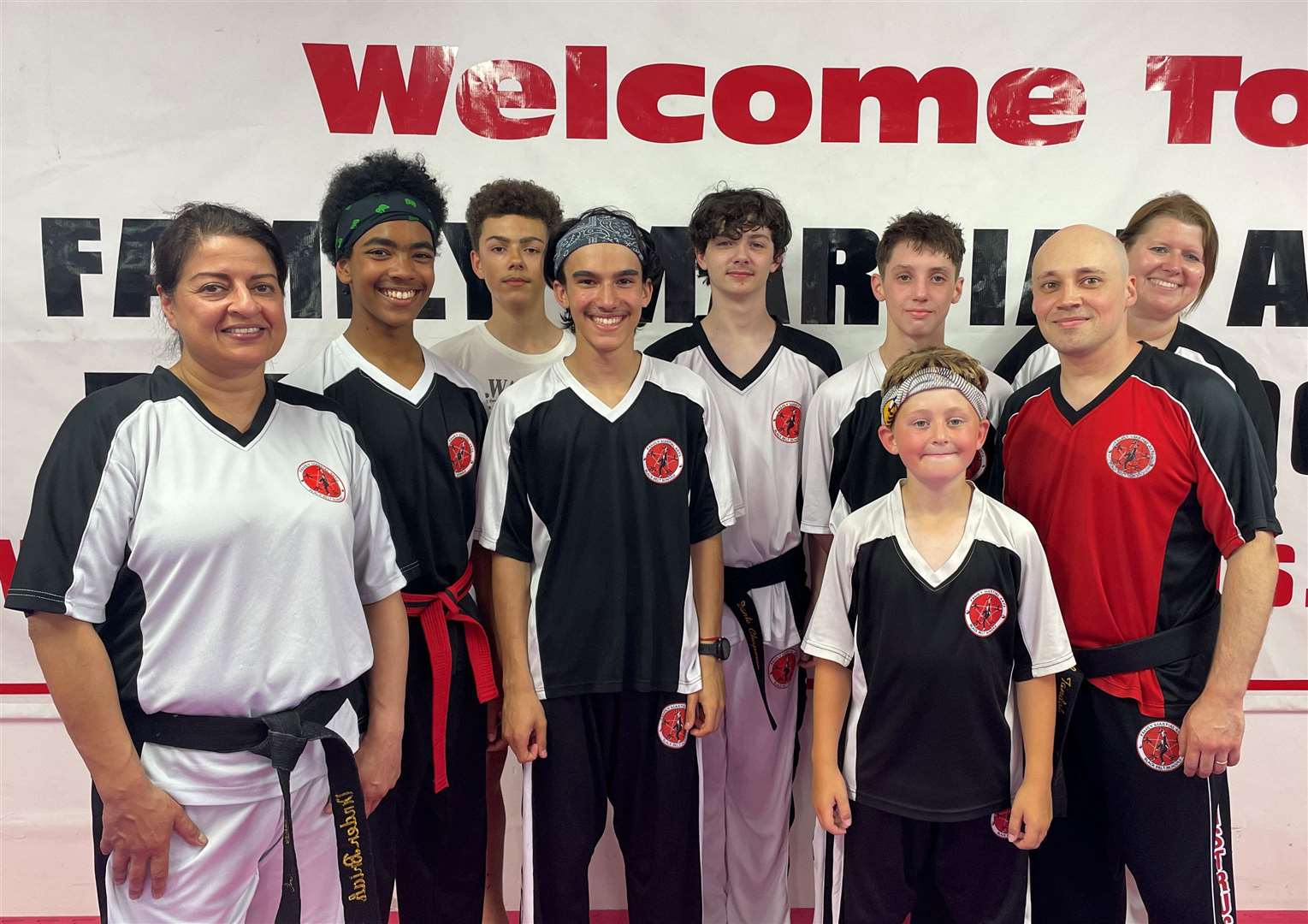 From left: Stick fighters Vinder, Coby, Elijah, Tarran, Dante, Kenzie, Sammy, Louis and Claire