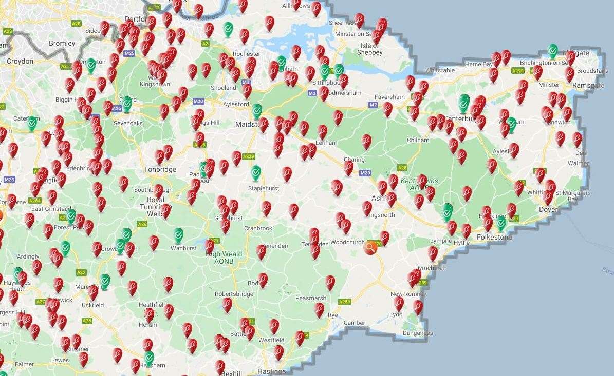 The homes in Kent without power on Sunday morning