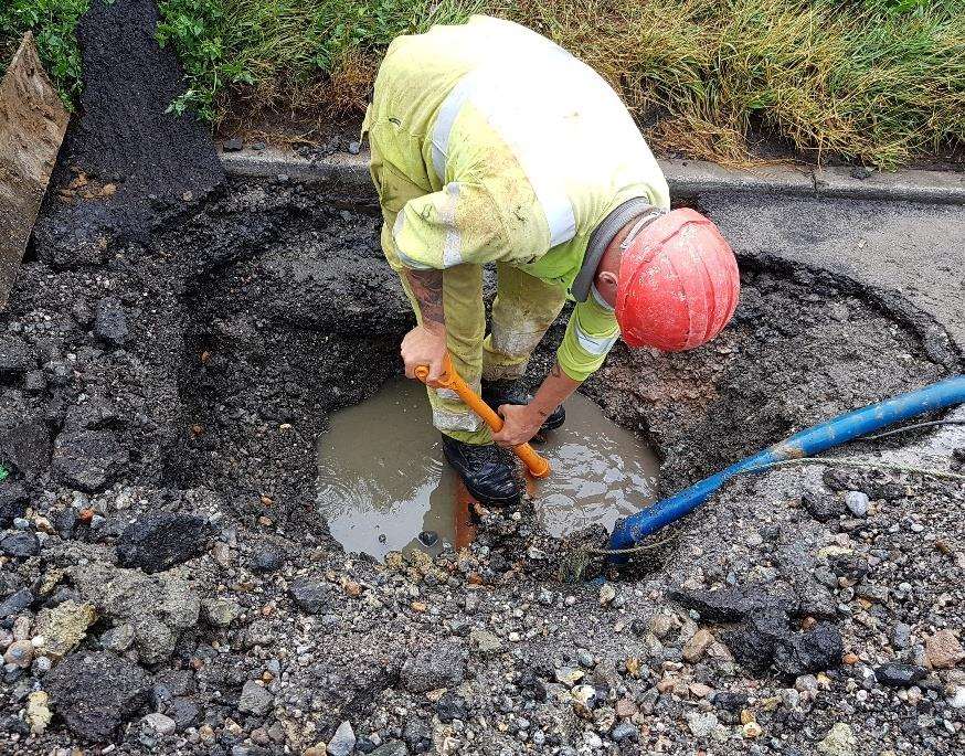 Drivers are reporting damage to their vehicles after having to drive over the hole. Picture: Southern Water