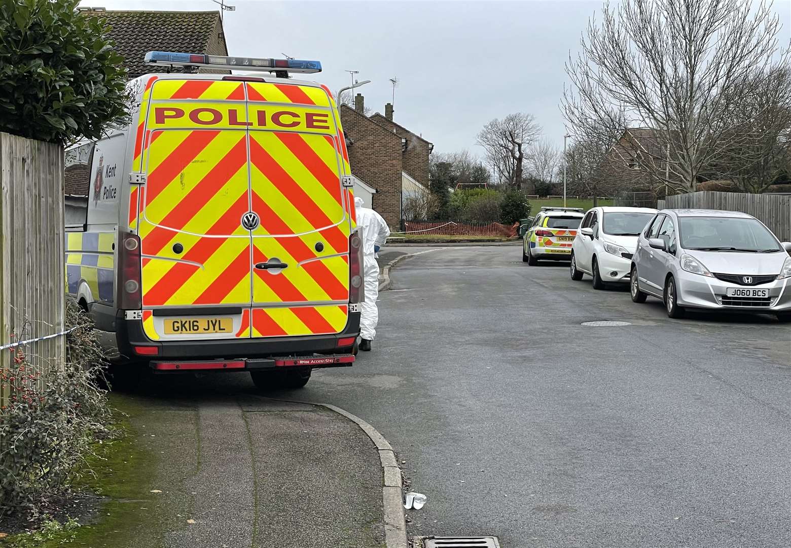 The scene of the attack after four men entered a property in Beecholme Drive, Kennington