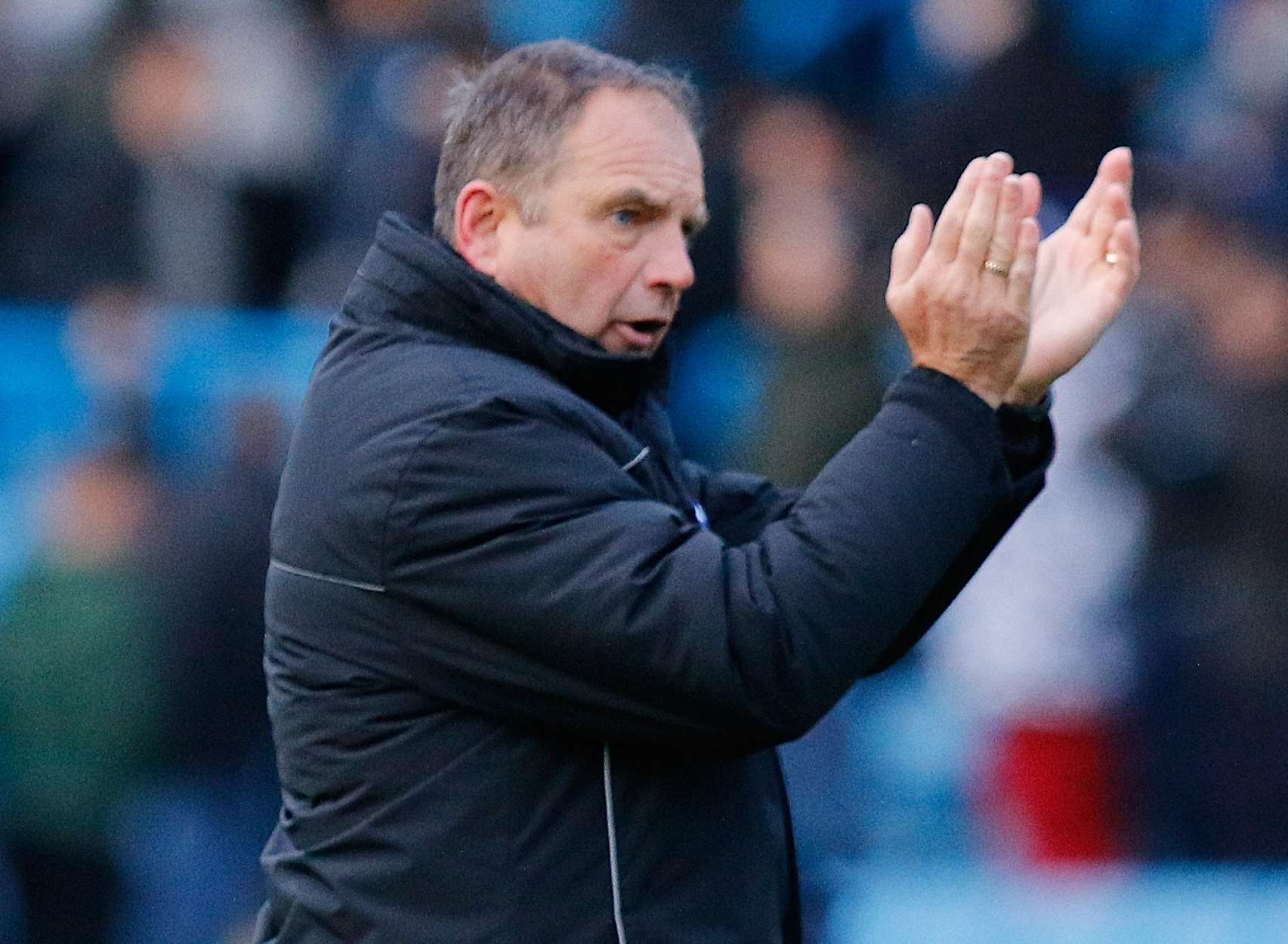 Gills boss Steve Lovell thanks the fans for their support at full-time Picture: Andy Jones