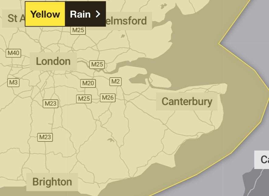 A weather warning for rain covering all of Kent has been issued. Picture: Met Office