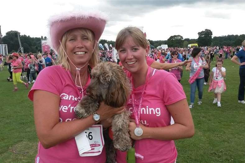 Gill with daughter Lily and dog Mitzi