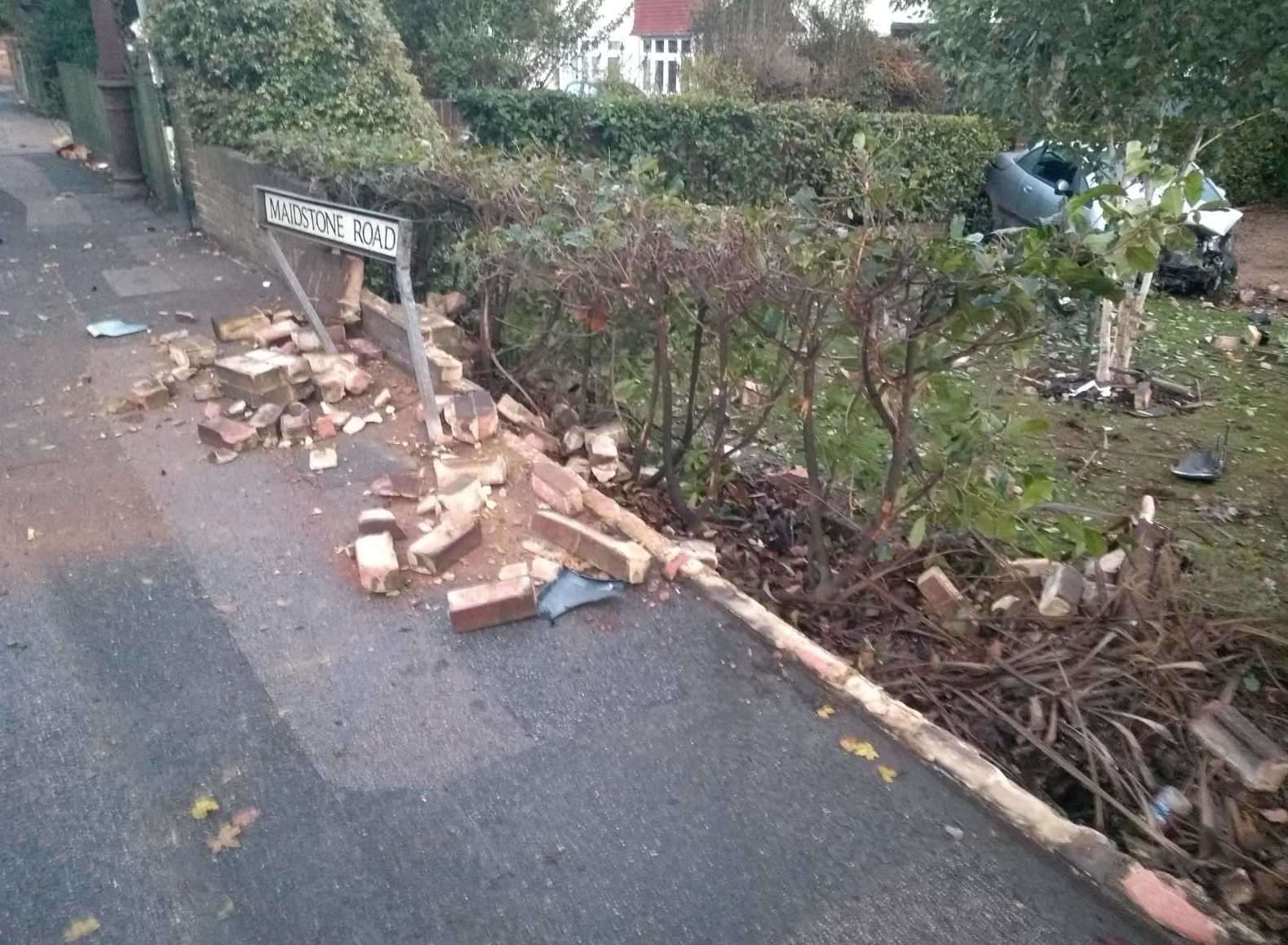 Damage to John Mayne's front wall and car. Picture: John Mayne