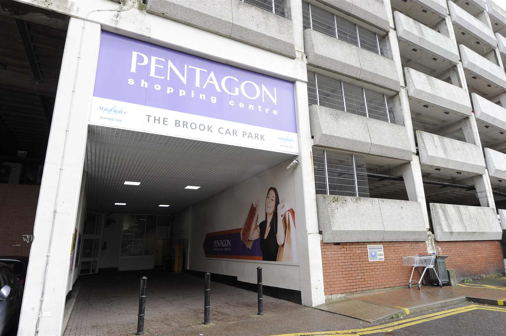 The rear car park entrance, off The Brook, the car park is managed by Medway Council