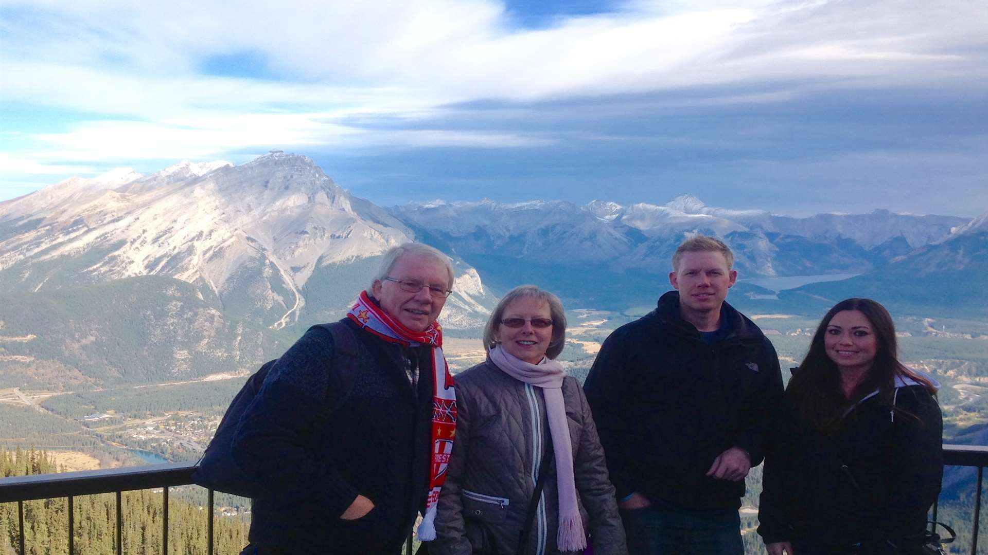 Stuart, Hilary and Christopher Pollitt with his girlfriend Meagan Rodi in Canada