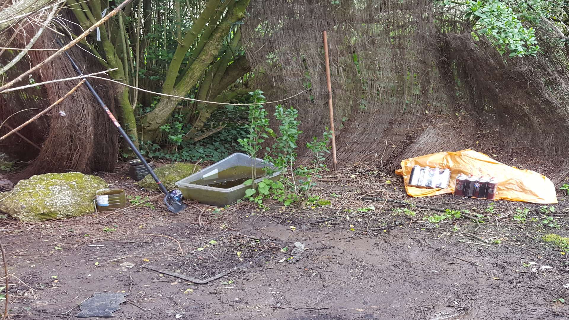 The tent was pitched in a clearing amid trees