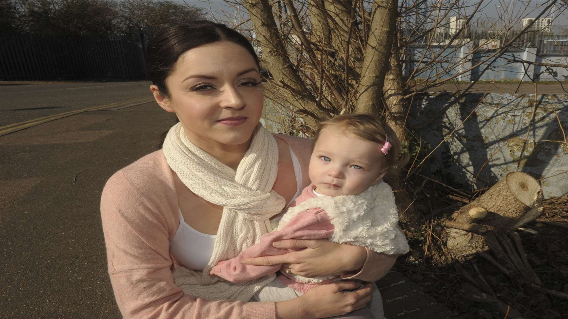 Stephanie and Amelia Barratt by the tree. Picture: Steve Crispe