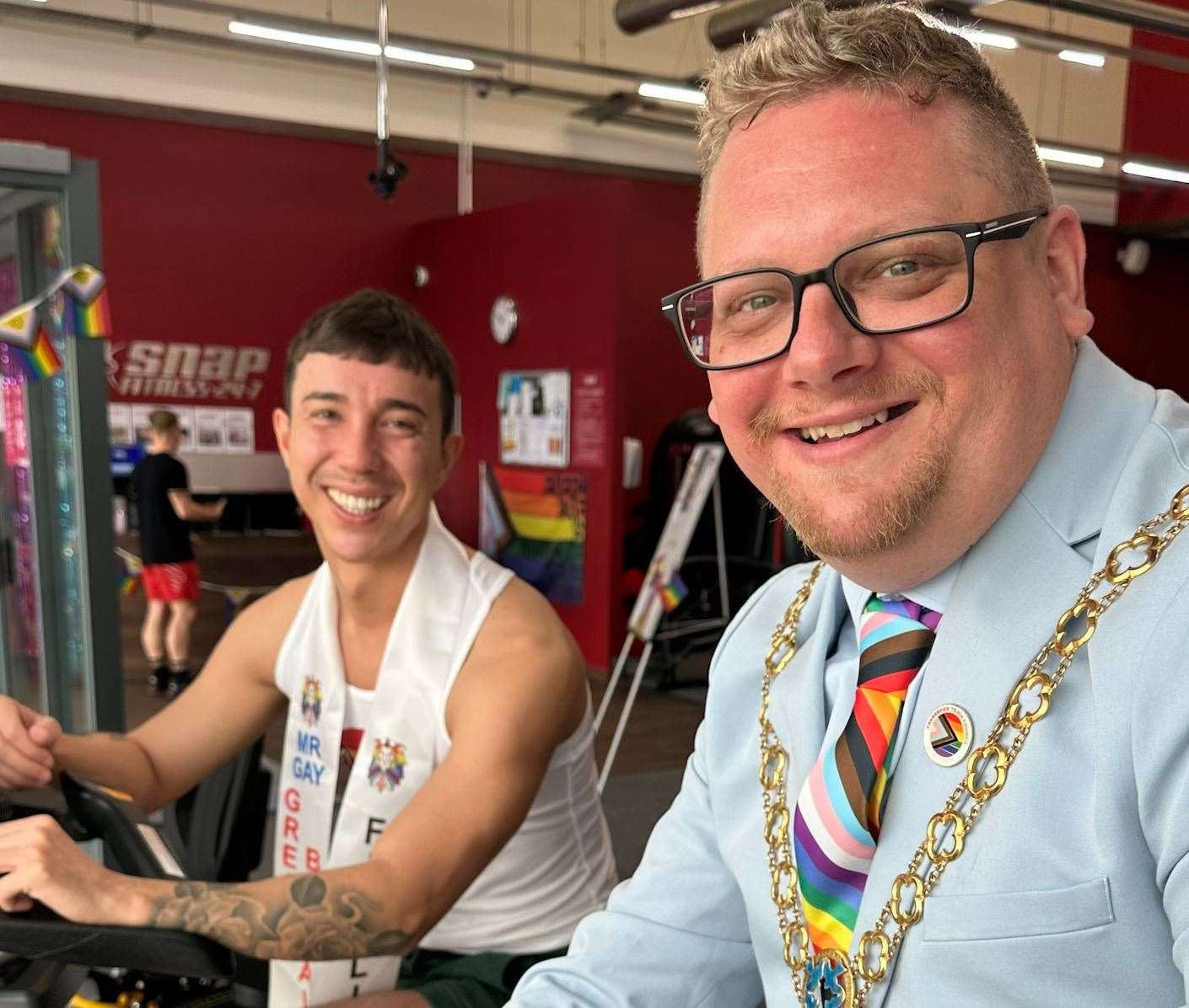 Jordan at a fundraiser in Queenborough with the Mayor of Swale Cllr Ben Martin. Picture: Ian Morris