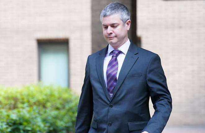 Pc Matthew Peall leaves Southwark Crown Court in London. Picture: James Manning