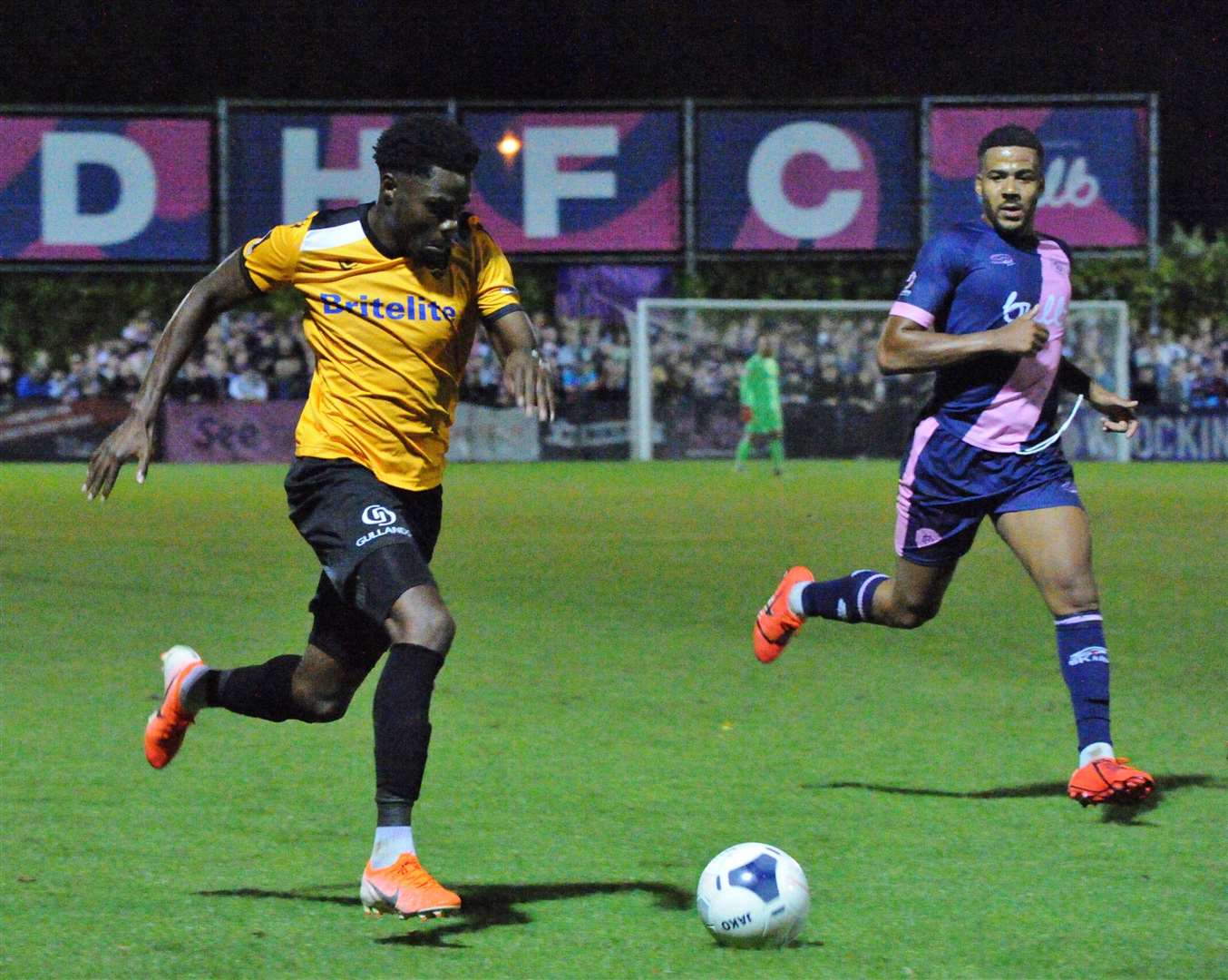 Justin Amaluzor runs at the Dulwich defence on Tuesday night Picture: Steve Terrell