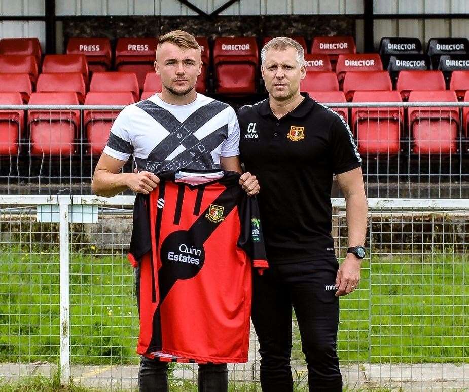 Harry Taylor with Chris Lynch after joining Sittingbourne from Millwall Picture: Sittingbourne FC