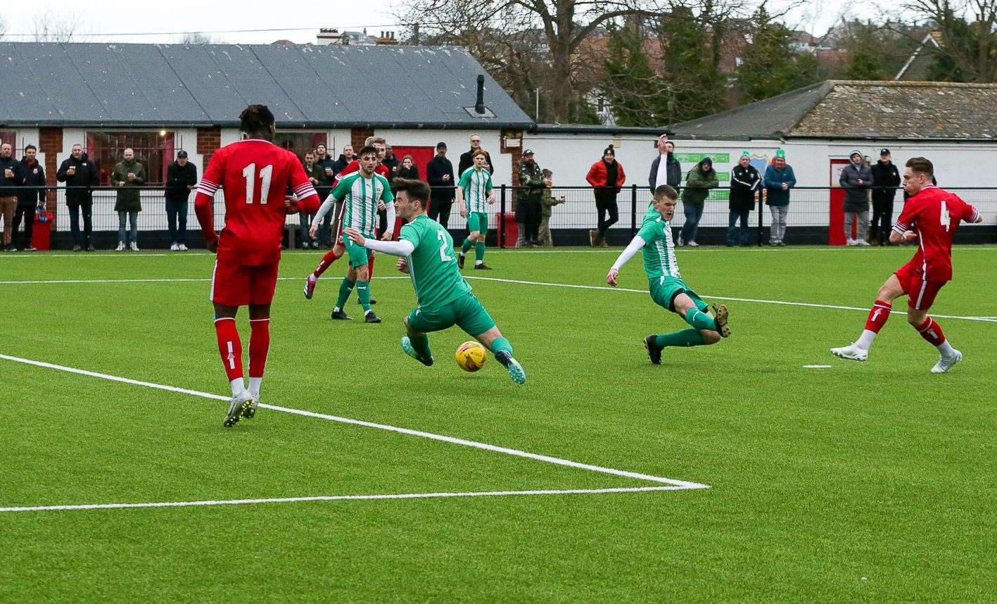 Josh Oliver makes it 2-0. Picture: Les Biggs