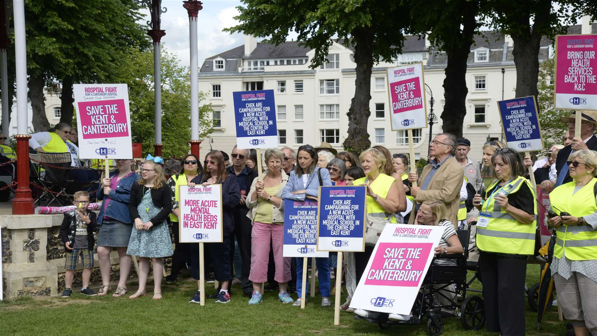 Campaigners gather on the Dane John for the CHEK March against closure of facilities at the Kent & Canterbury Hospital