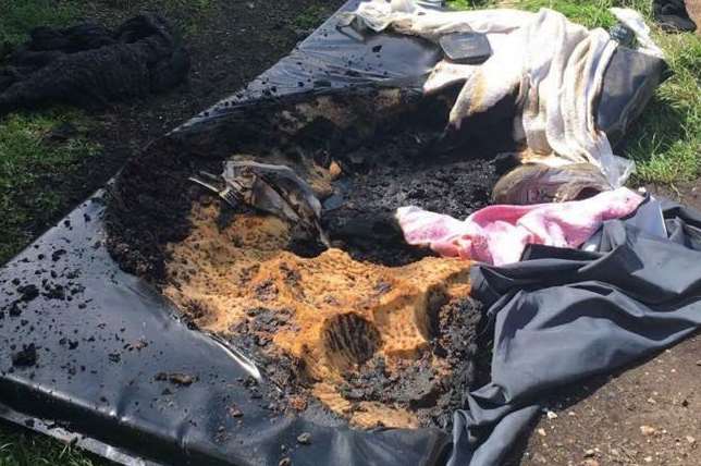 The remains of a mattress burnt in Gillingham Credit: Neil Charlick