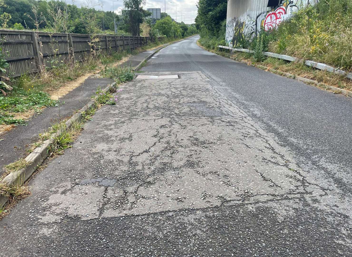 Workers at the Harlex depot often swerve round this part of the road