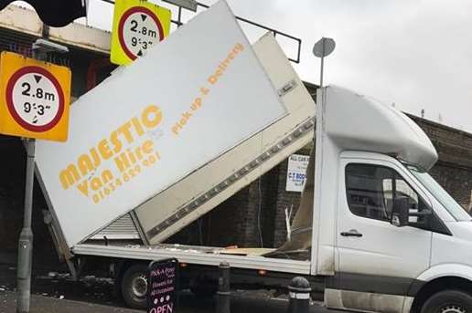 The van hit the bridge in Strood. Picture, Martin Whetstone.