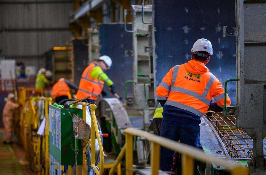 Production of one of the final segments cast for HS2 London Tunnels at the Pacadar factory on the Isle of Grain