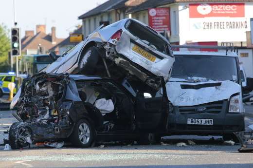 Some of the cars caught up in the collision