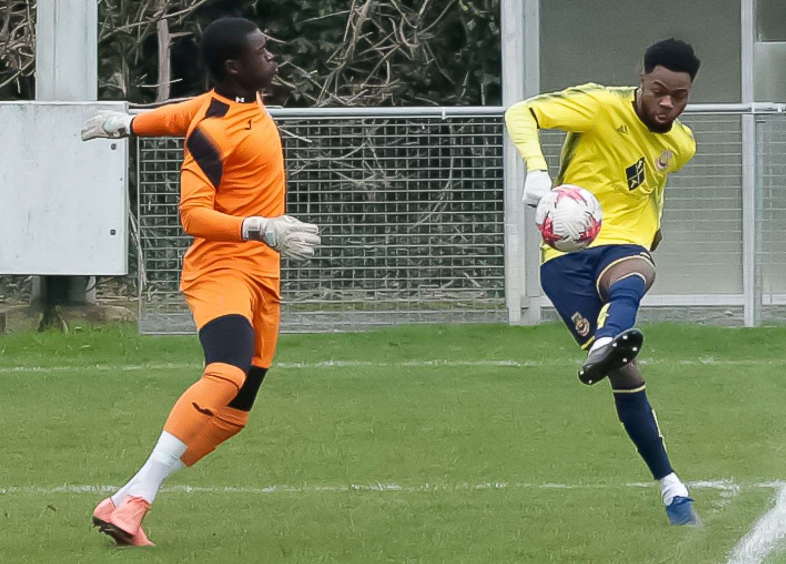 Whitstable’s Josh Williams lobs the Corinthian keeper to put them ahead last Saturday in their 3-1 loss. Picture: Les Biggs