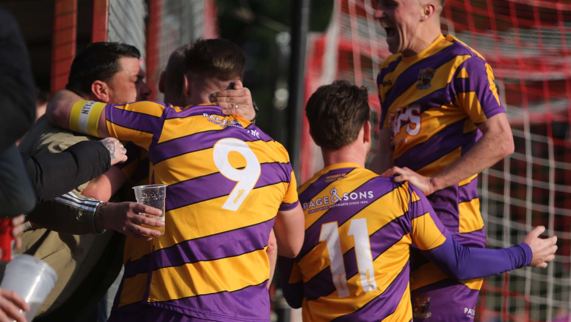 Deal celebrate Ben Chapman's goal – but the Hoops lost their FA Vase Quarter-Final on penalties on Saturday after a 1-1 draw. Picture: Paul Willmott