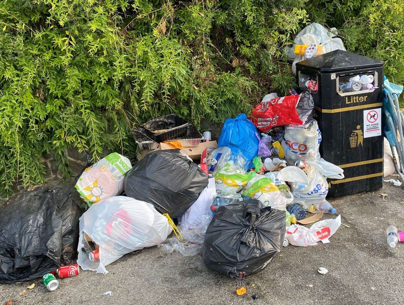 Rubbish piled up along Folkestone seafront last summer; inset, Cllr Jeremy Speakman (top) and Stephen WestPic: Stephen West