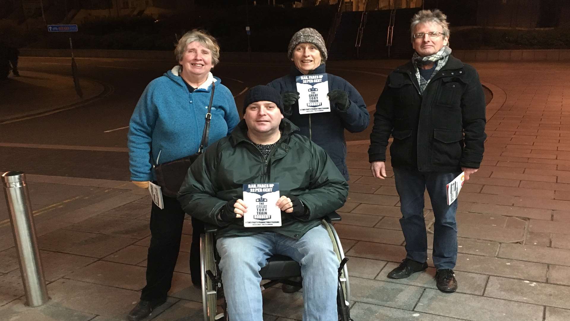 Dover Priory station rail fares protest. Pictured are Miriam Wood, Ian Palmer and Barbara and Nick Hansom. Picture courtesy of Peter Wallace