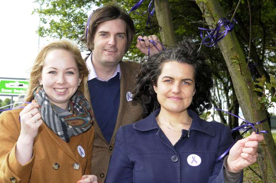 Purple ribbons are fixed to trees at Jubilee Way, Dover